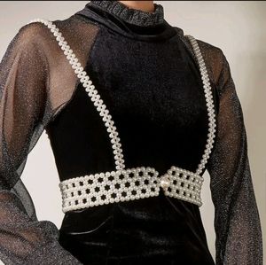 Faux Pearl Harness Belt